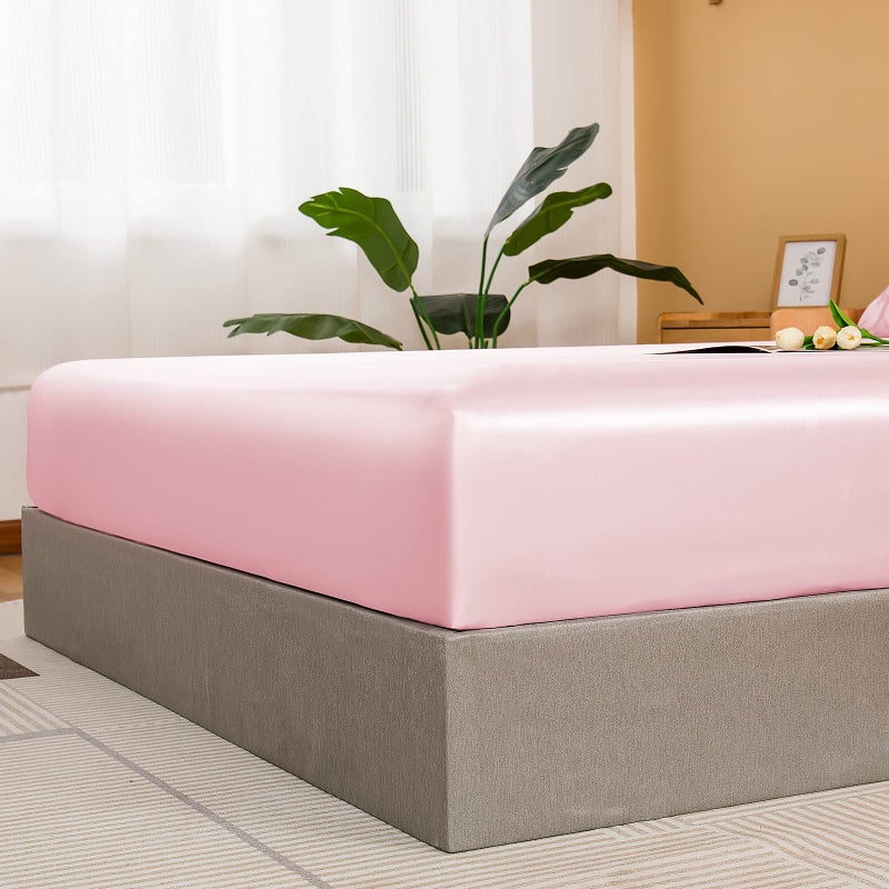 NSGZ Pink Satin Fitted Sheet Only  Silky Full Fitted Bed Sheet Soft Deep Pocket Single Bottom Bed Sheets  Wrinkle Free & Fade Resistant & Breathable Bedding Fitted Sheet Sold Separately - Image 3